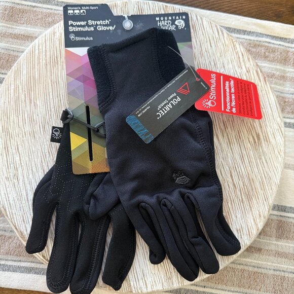 MOUNTAIN HARDWEAR POWER STRETCH STIMULUS GLOVE WOMEN'S LARGE BLACK TOUCHSCREEN - Picture 1 of 10